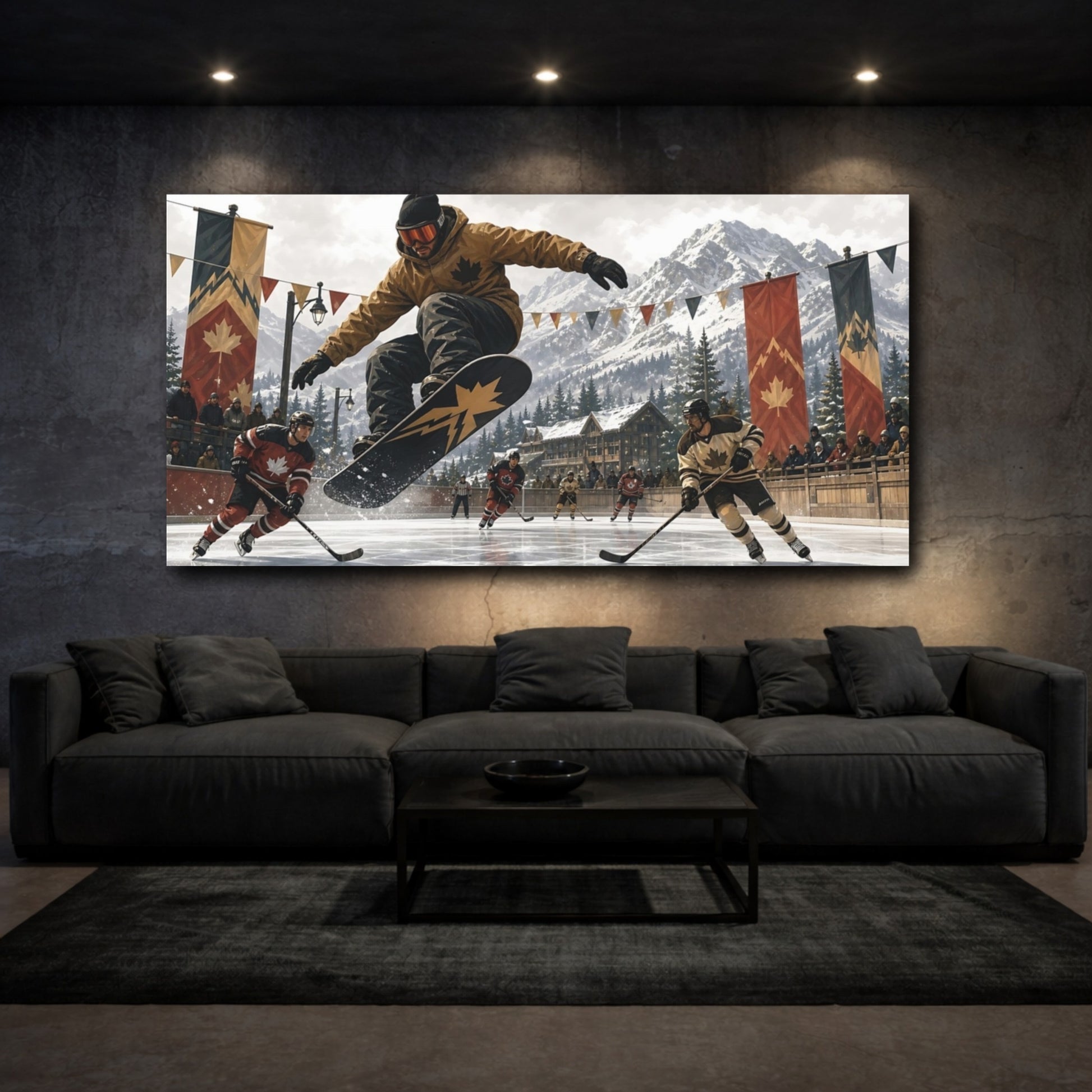 Mockup 3. Alpine Hockey Action shown as canvas print