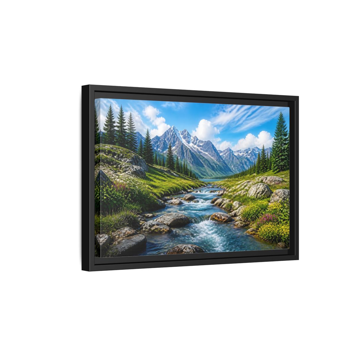 Side Mockup 6. Alpine Mountain Stream shown as framed canvas print