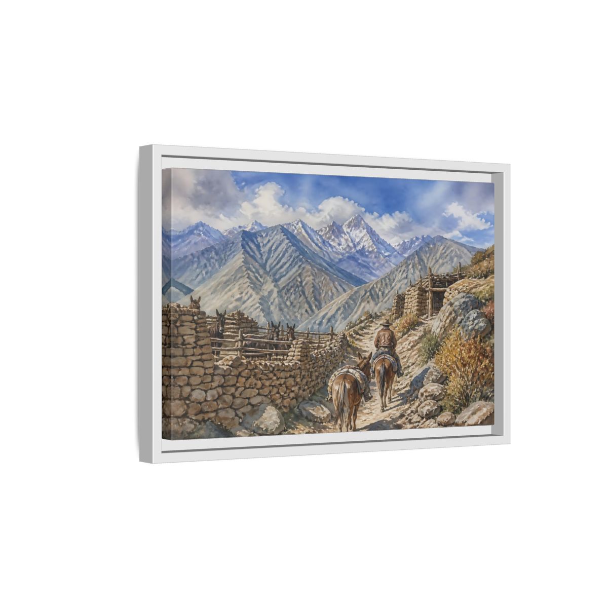 Side Mockup 4. Alpine Mule Trail shown as framed canvas print