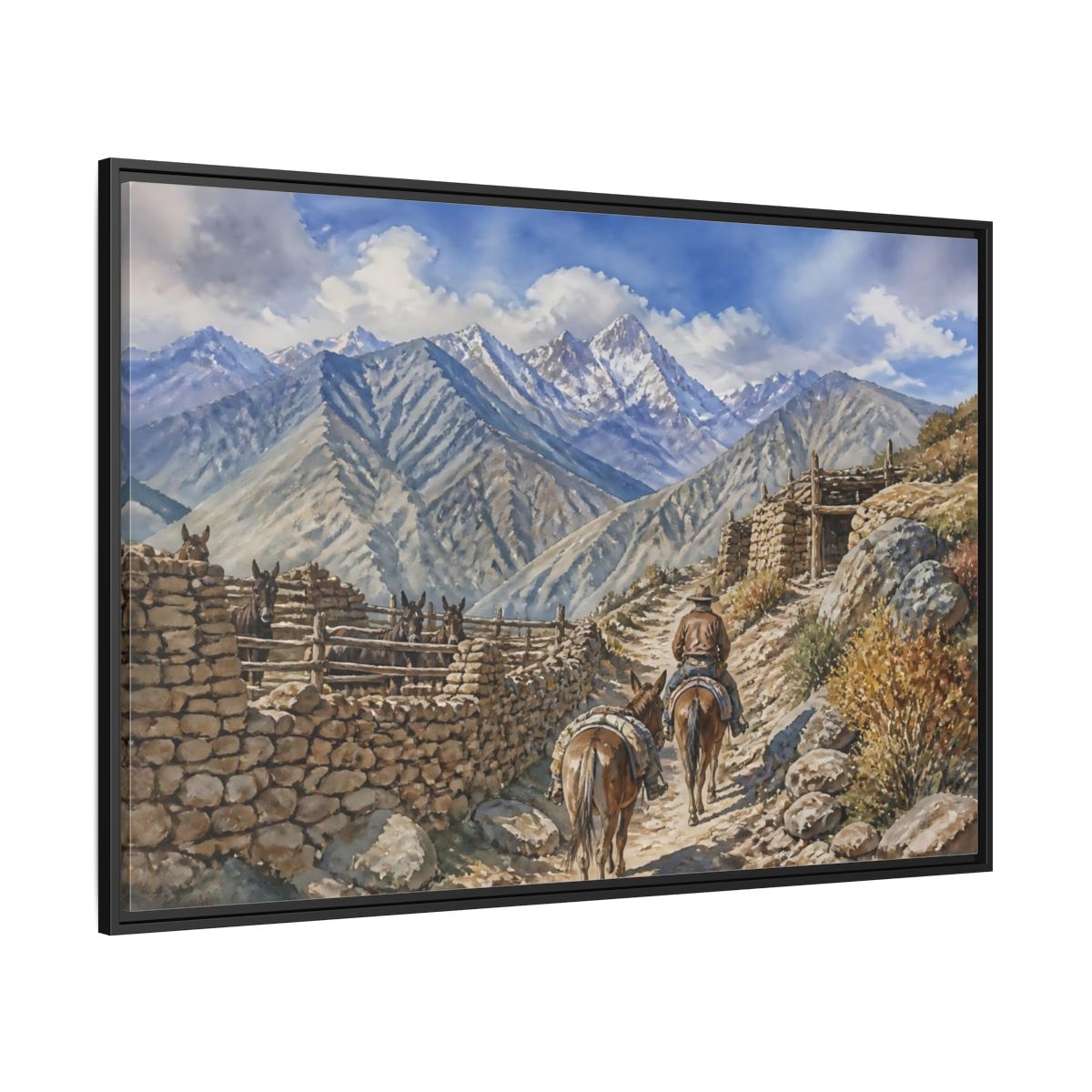 Side Mockup 12. Alpine Mule Trail shown as framed canvas print