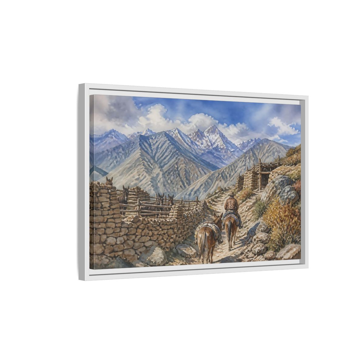 Side Mockup 1. Alpine Mule Trail shown as framed canvas print
