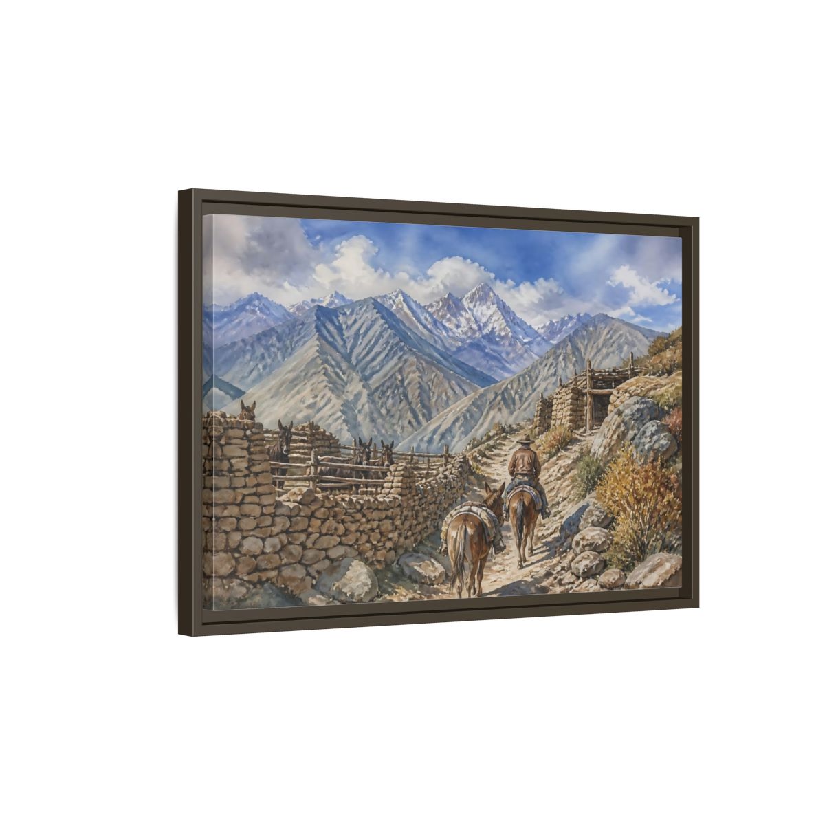 Side Mockup 2. Alpine Mule Trail shown as framed canvas print