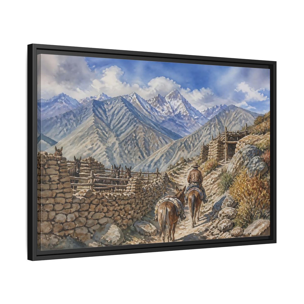 Side Mockup 14. Alpine Mule Trail shown as framed canvas print