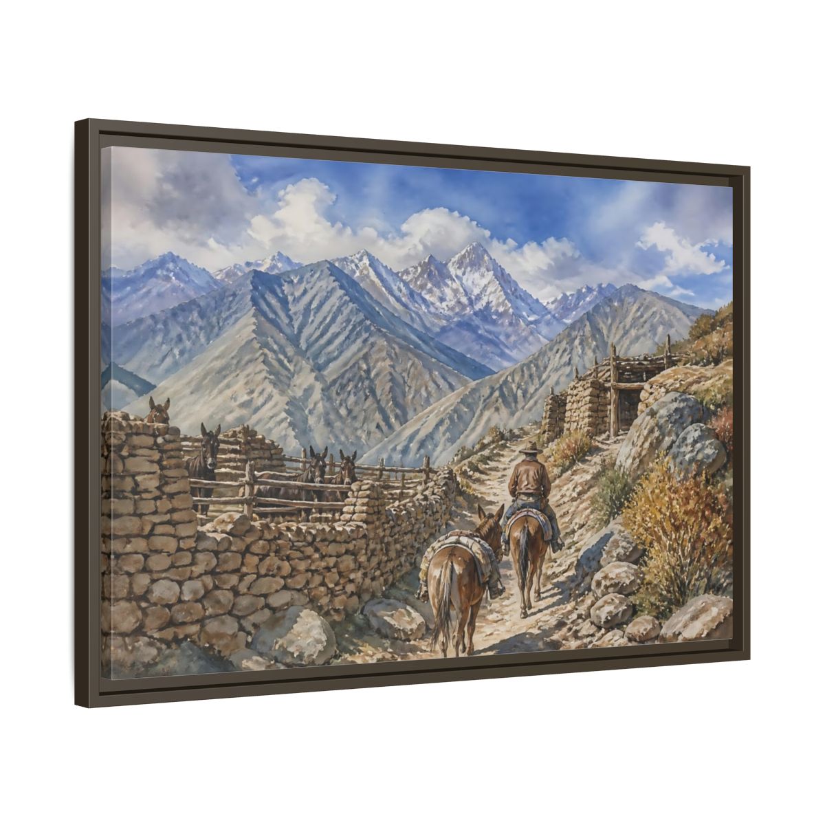 Side Mockup 11. Alpine Mule Trail shown as framed canvas print