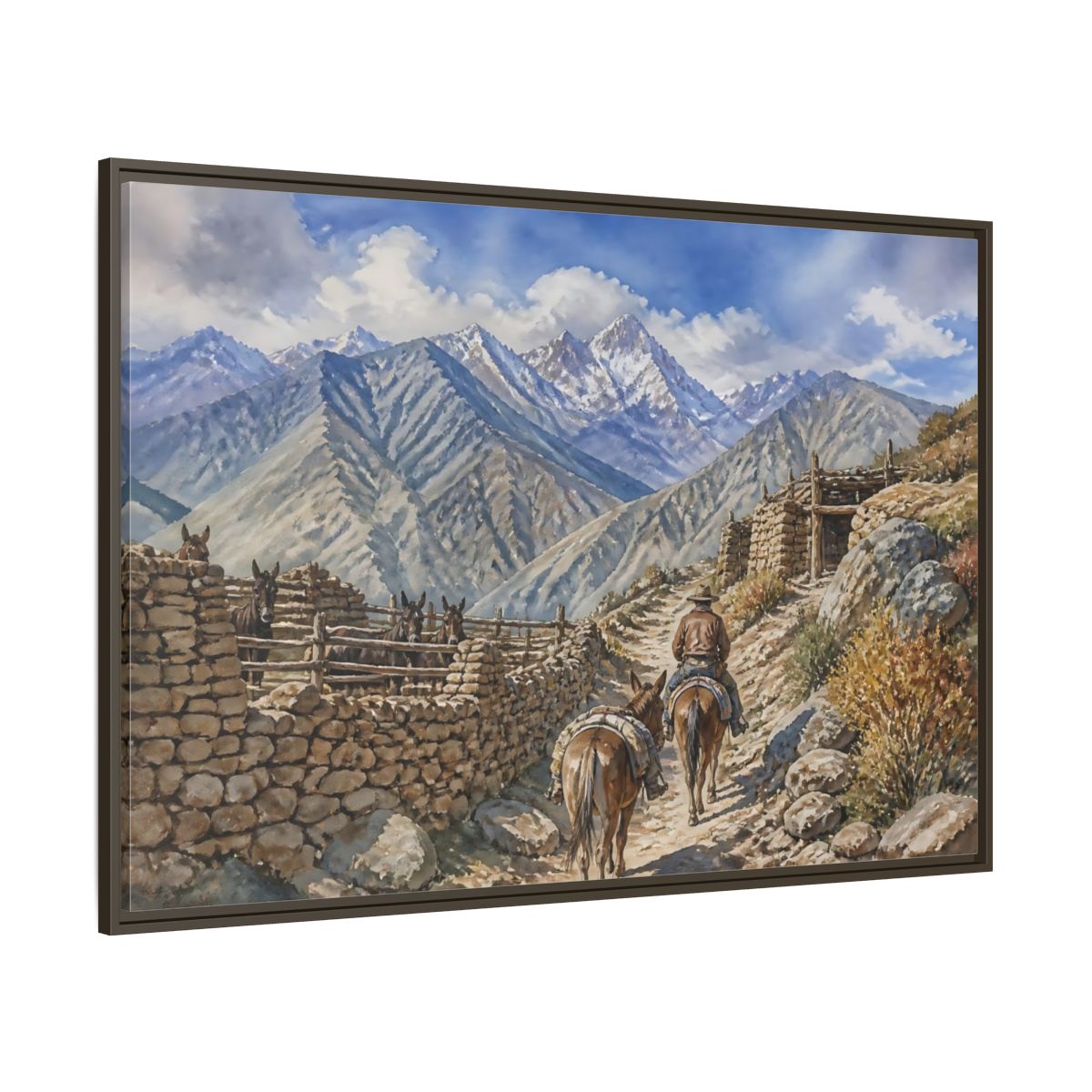 Side Mockup 8. Alpine Mule Trail shown as framed canvas print