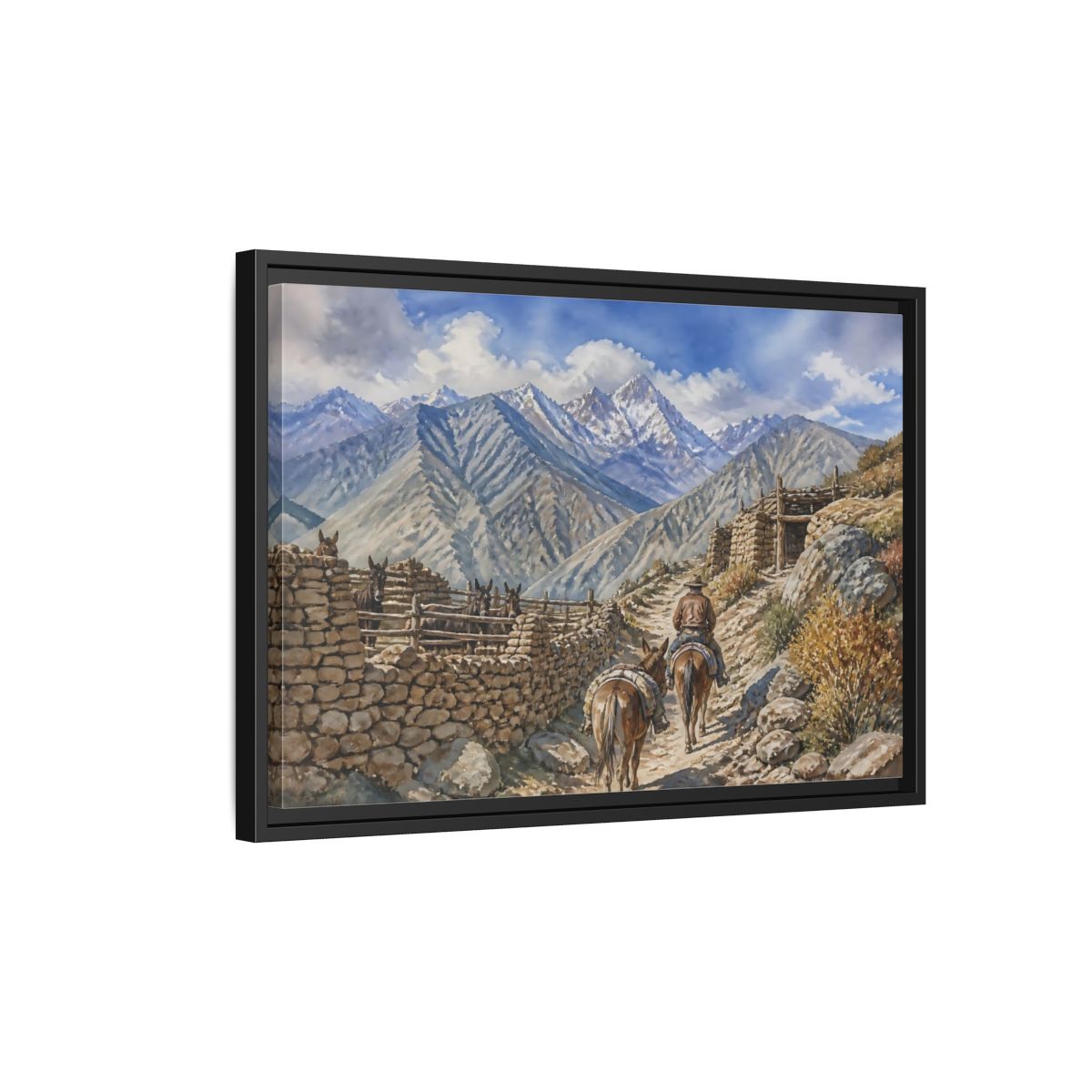 Side Mockup 3. Alpine Mule Trail shown as framed canvas print