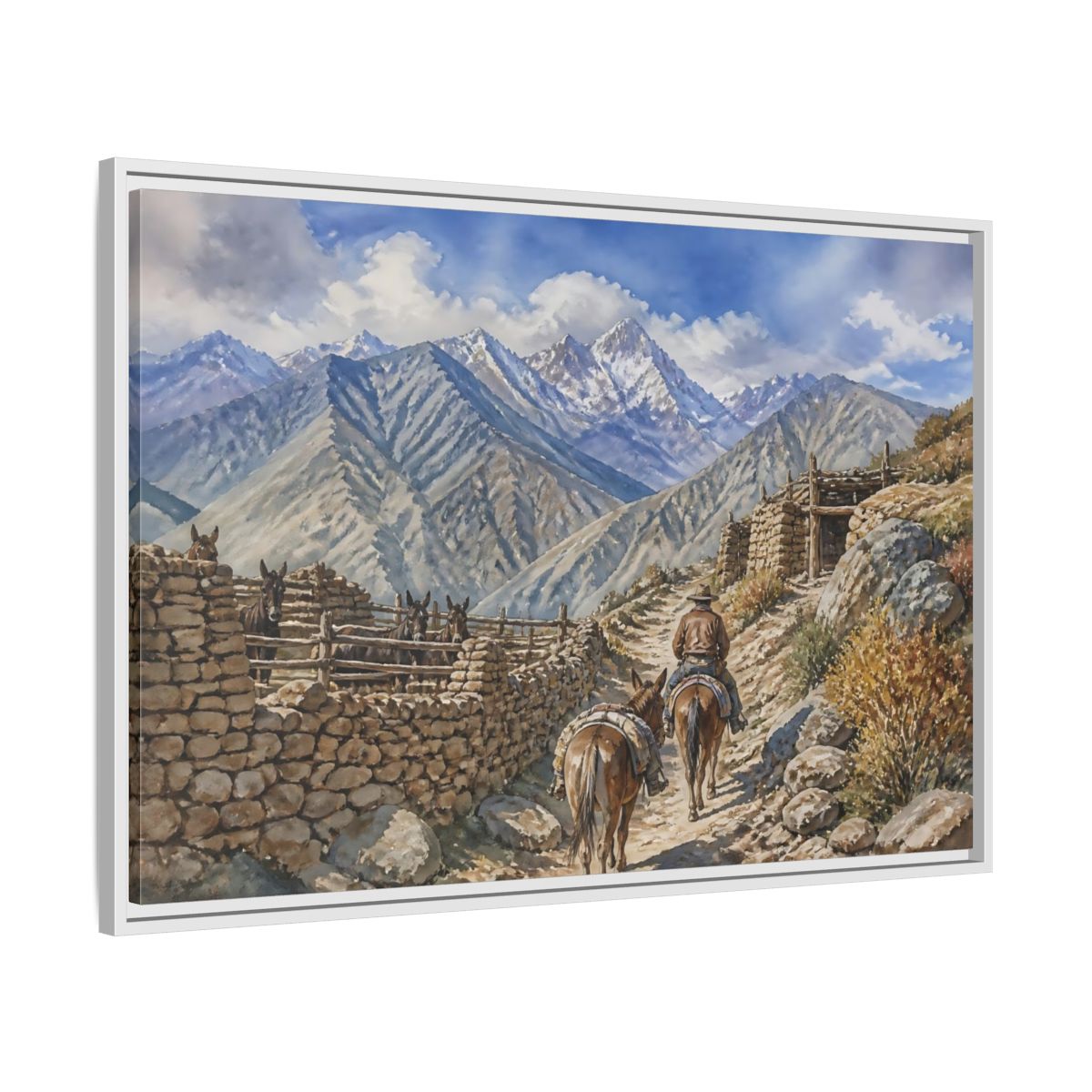 Side Mockup 9. Alpine Mule Trail shown as framed canvas print