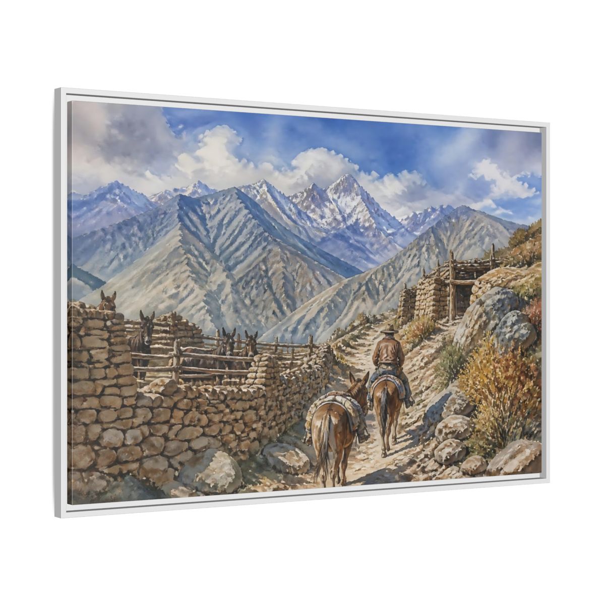 Side Mockup 7. Alpine Mule Trail shown as framed canvas print