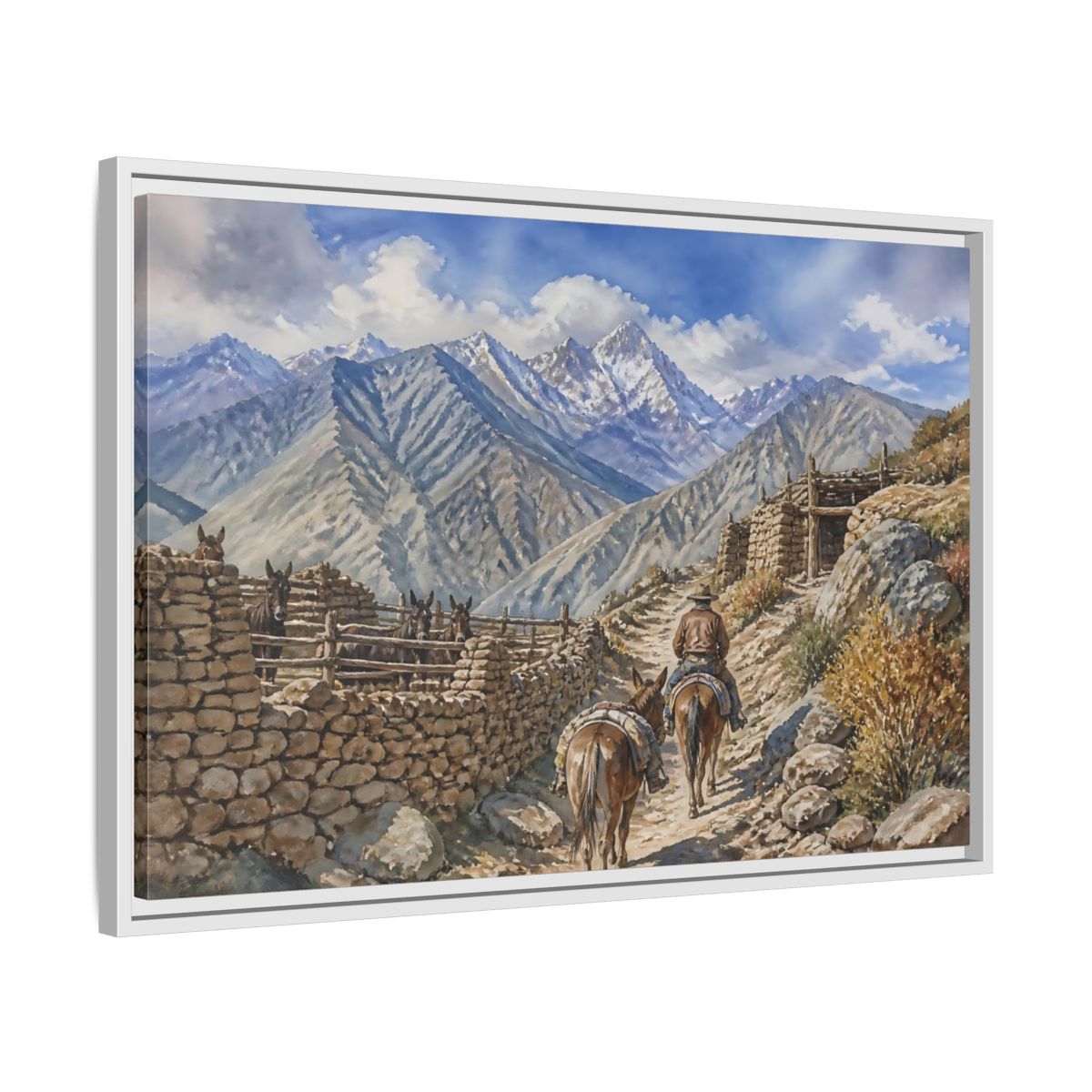 Side Mockup 10. Alpine Mule Trail shown as framed canvas print