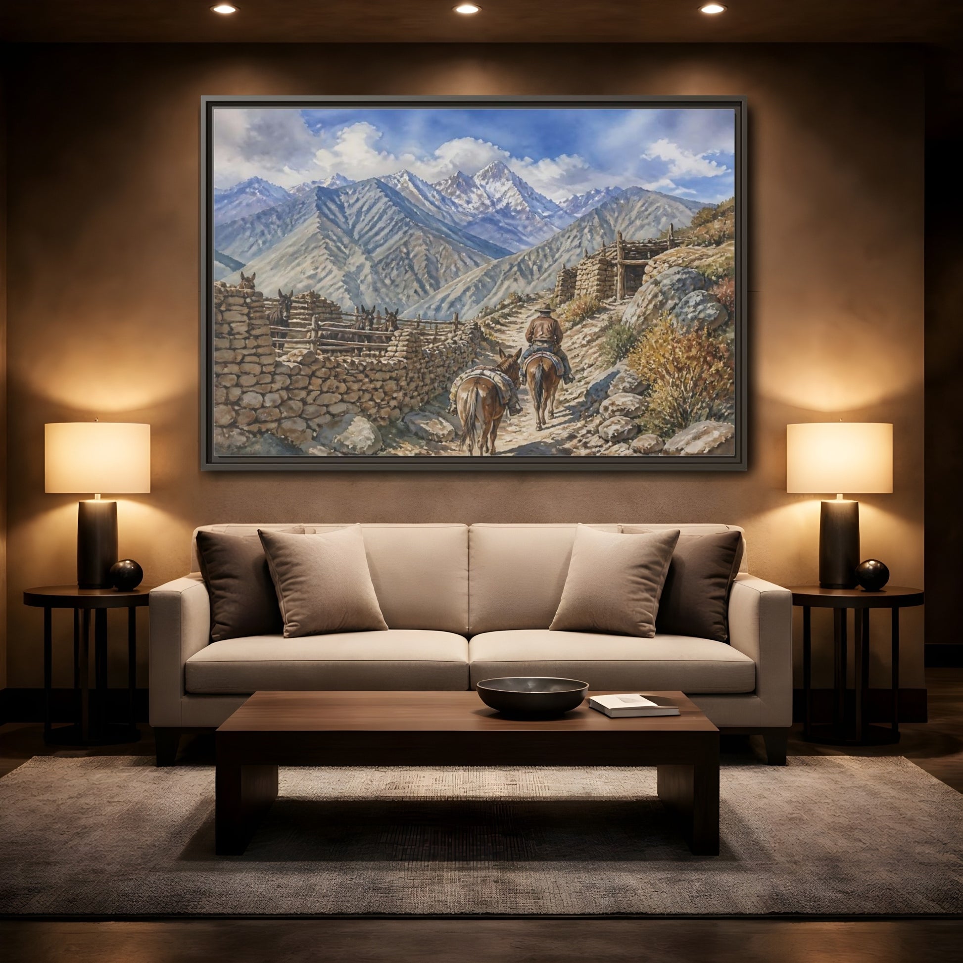 Mockup 2. Alpine Mule Trail shown as framed canvas print