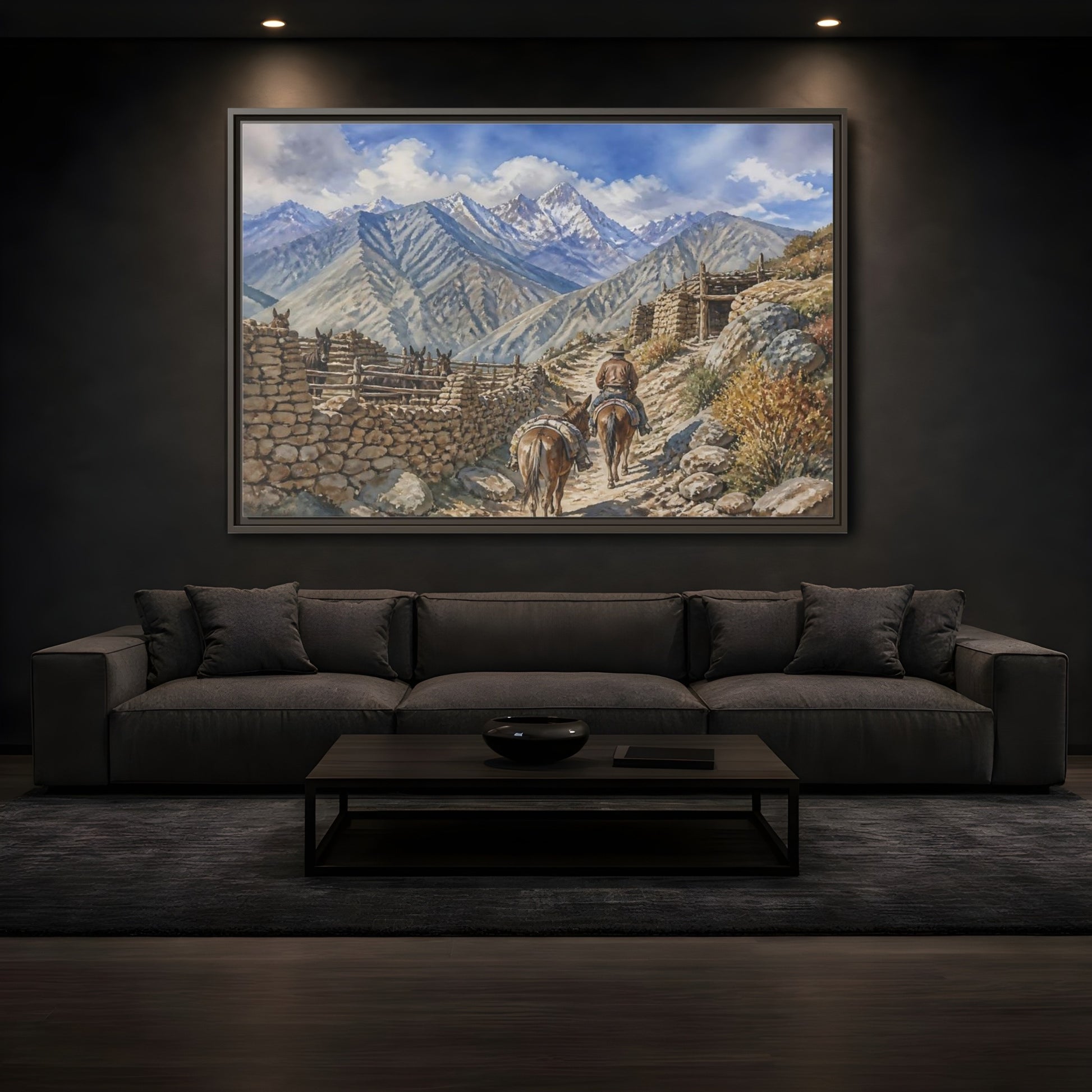 Mockup 3. Alpine Mule Trail shown as framed canvas print