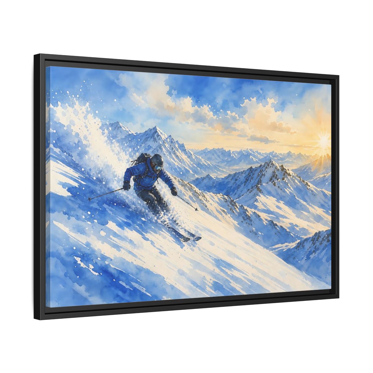 Side Mockup 14. Alpine Powder Run shown as framed canvas print