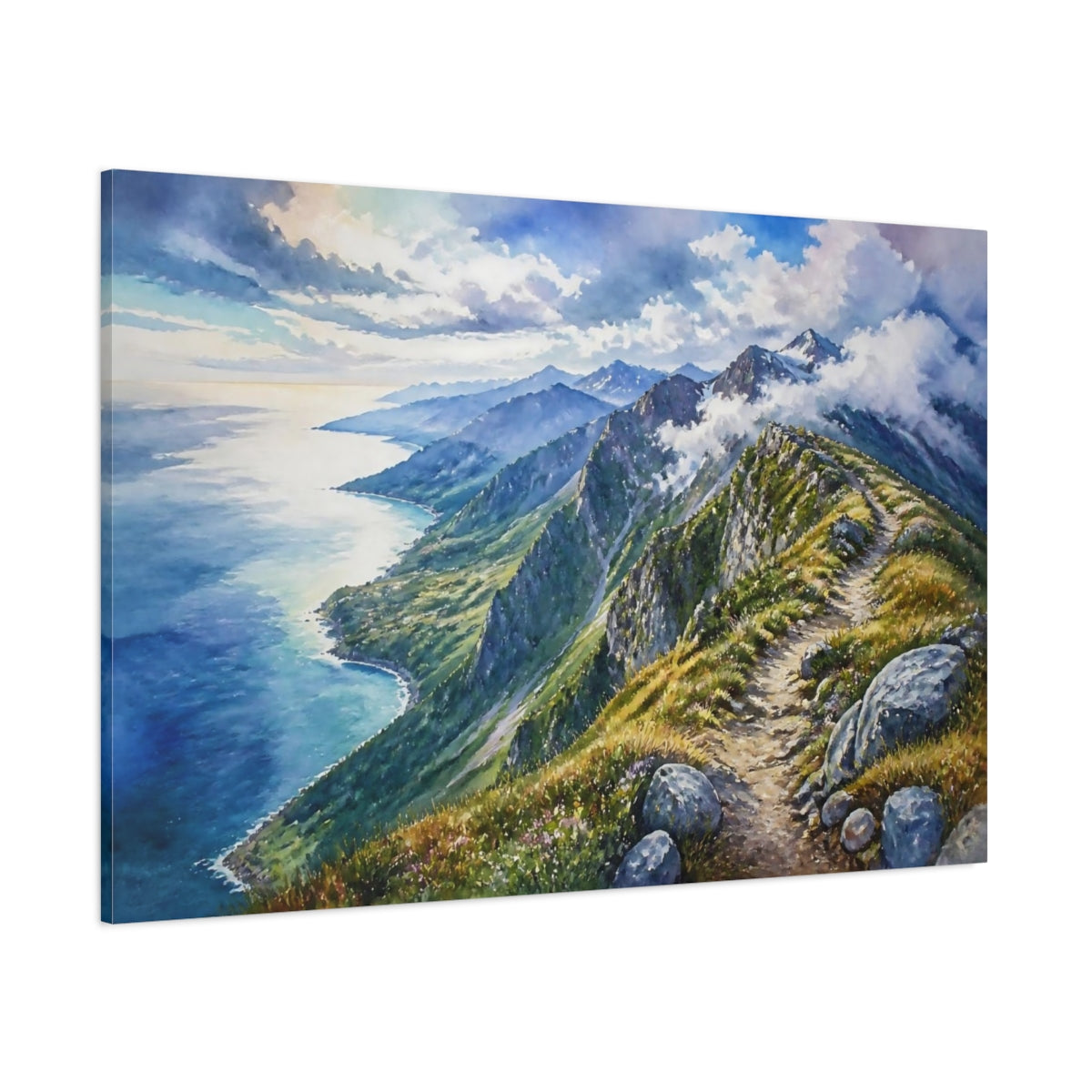 Side Mockup 1. Alpine Ridge Landscape shown as canvas print