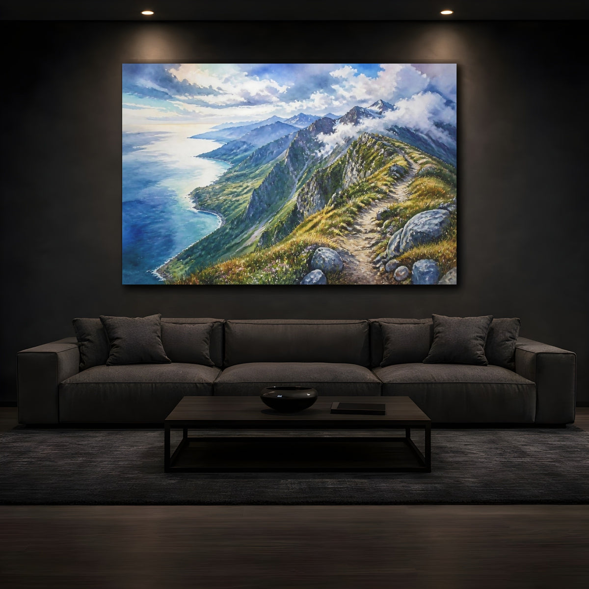 Mockup 3. Alpine Ridge Landscape shown as canvas print