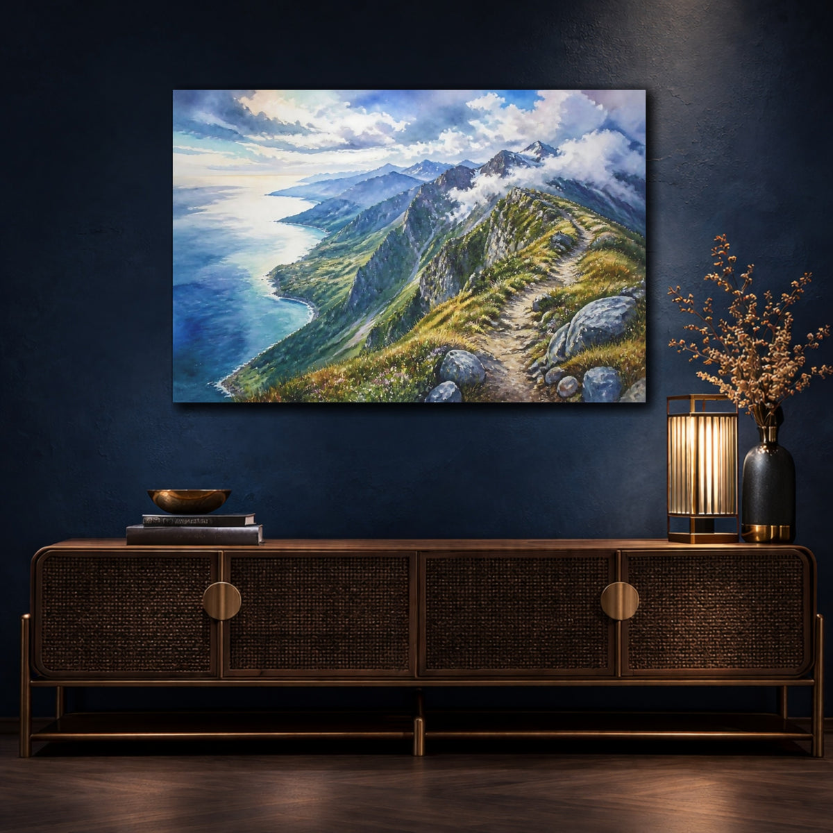 Mockup 4. Alpine Ridge Landscape shown as canvas print