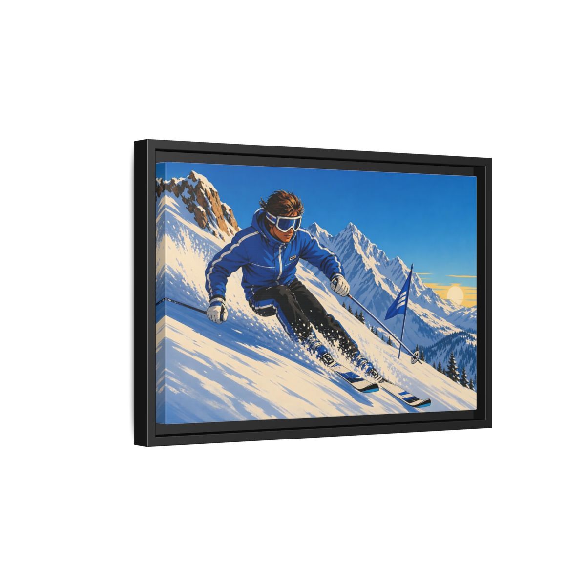 Side Mockup 6. Alpine Ski Descent shown as framed canvas print