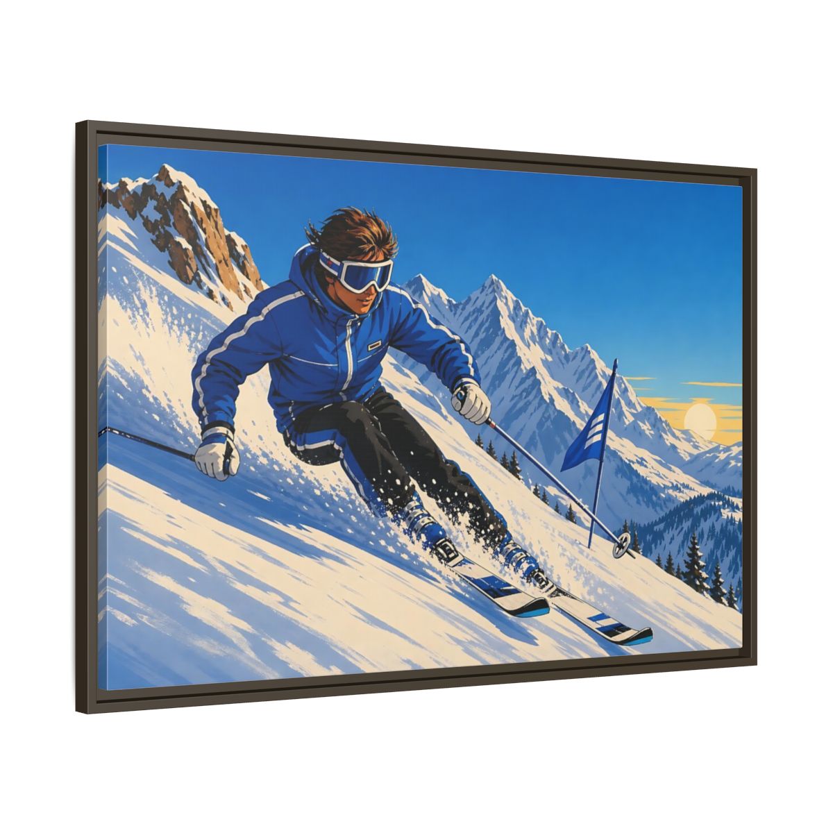 Main Mockup. Alpine Ski Descent shown as framed canvas print