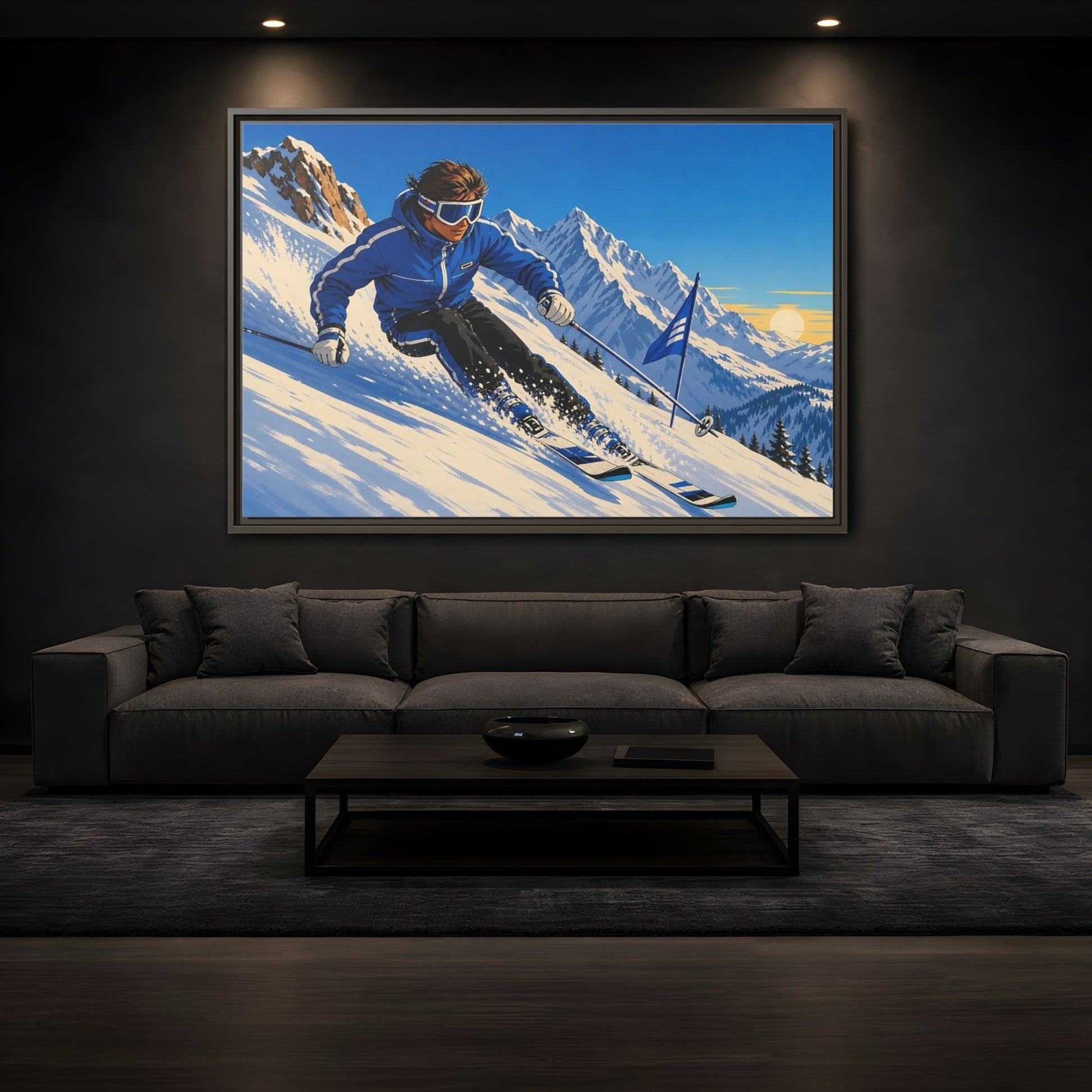 Mockup 3. Alpine Ski Descent shown as framed canvas print