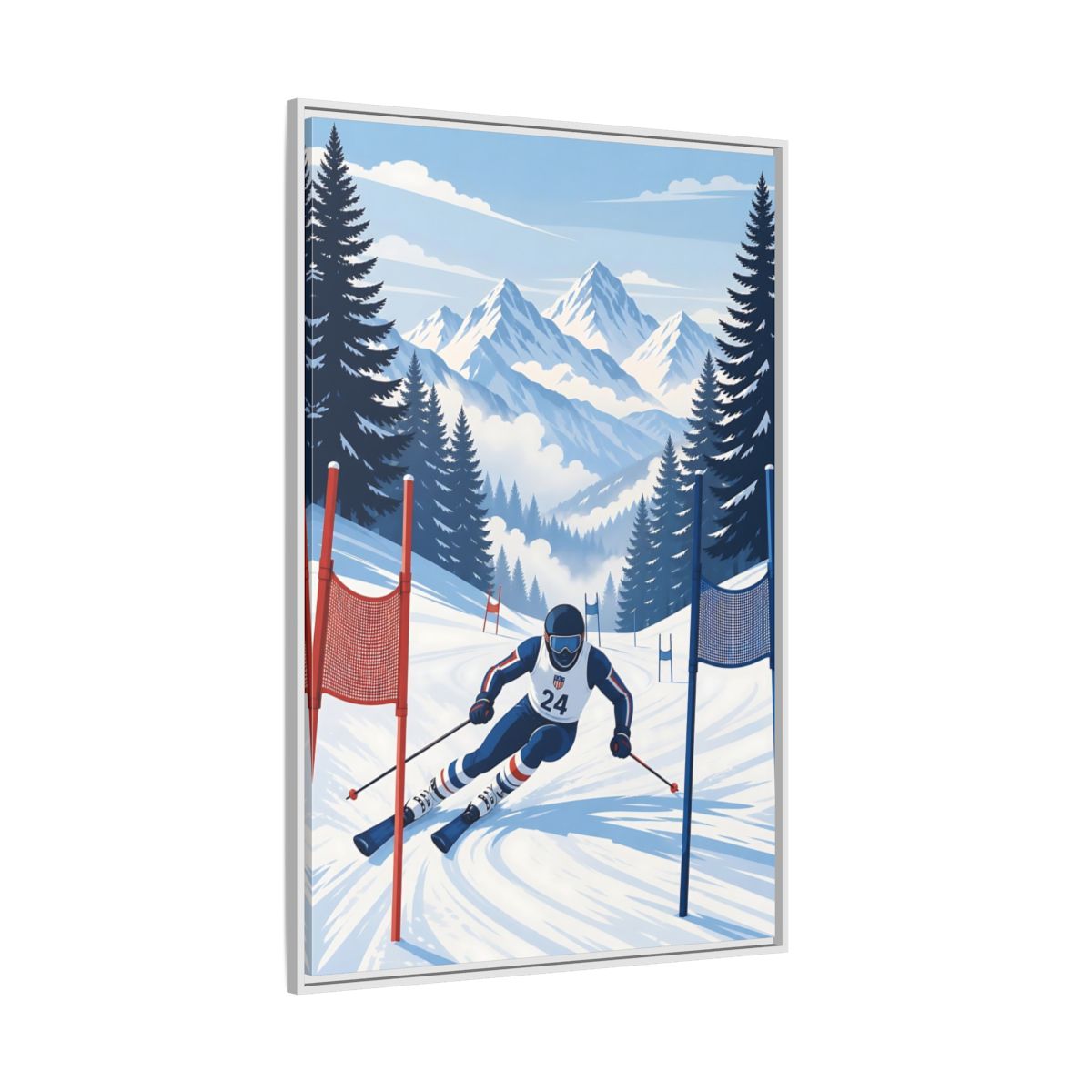 Side Mockup 7. Alpine Ski Racer shown as framed canvas print