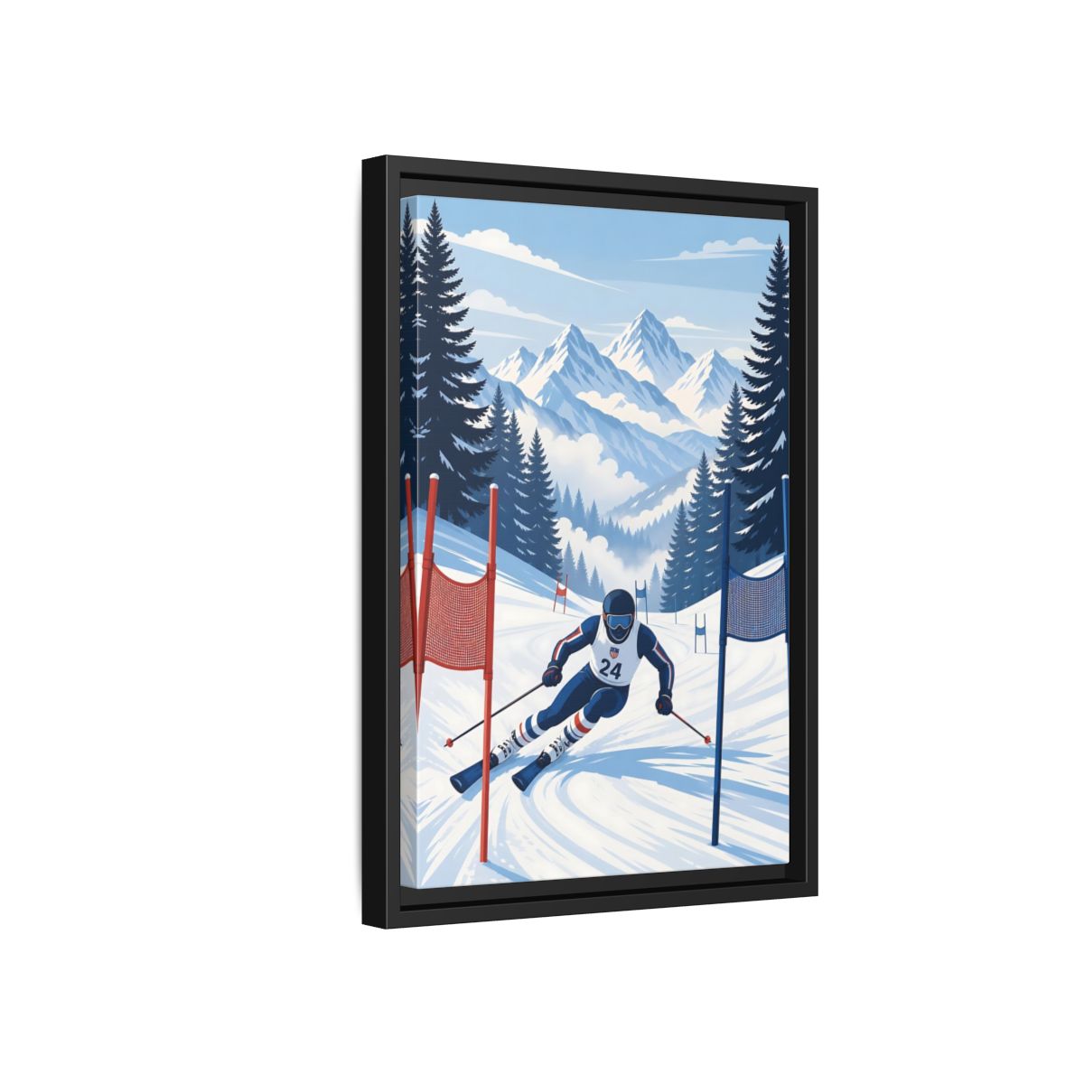 Side Mockup 6. Alpine Ski Racer shown as framed canvas print