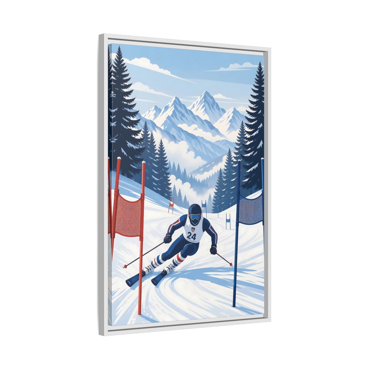 Side Mockup 10. Alpine Ski Racer shown as framed canvas print