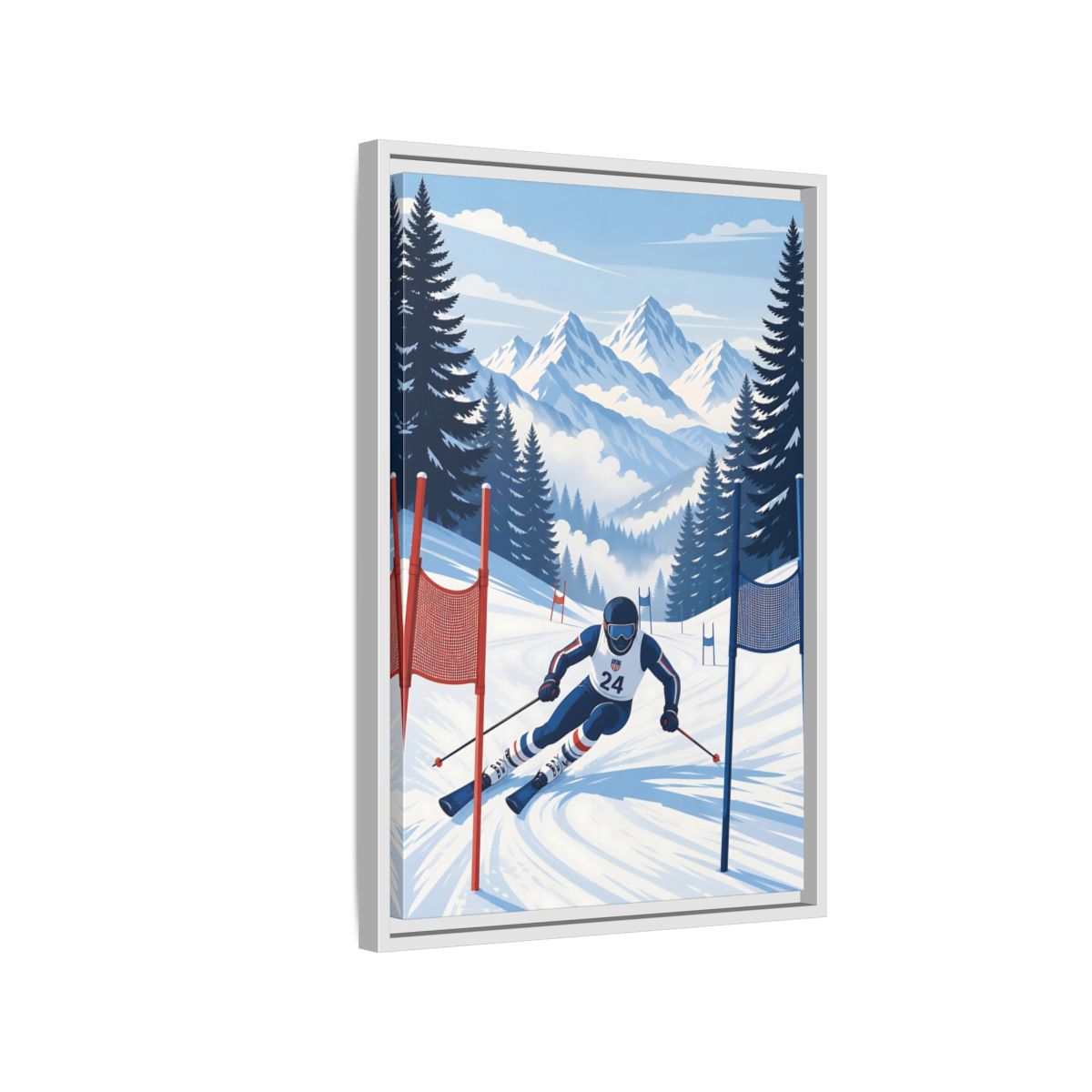 Side Mockup 1. Alpine Ski Racer shown as framed canvas print