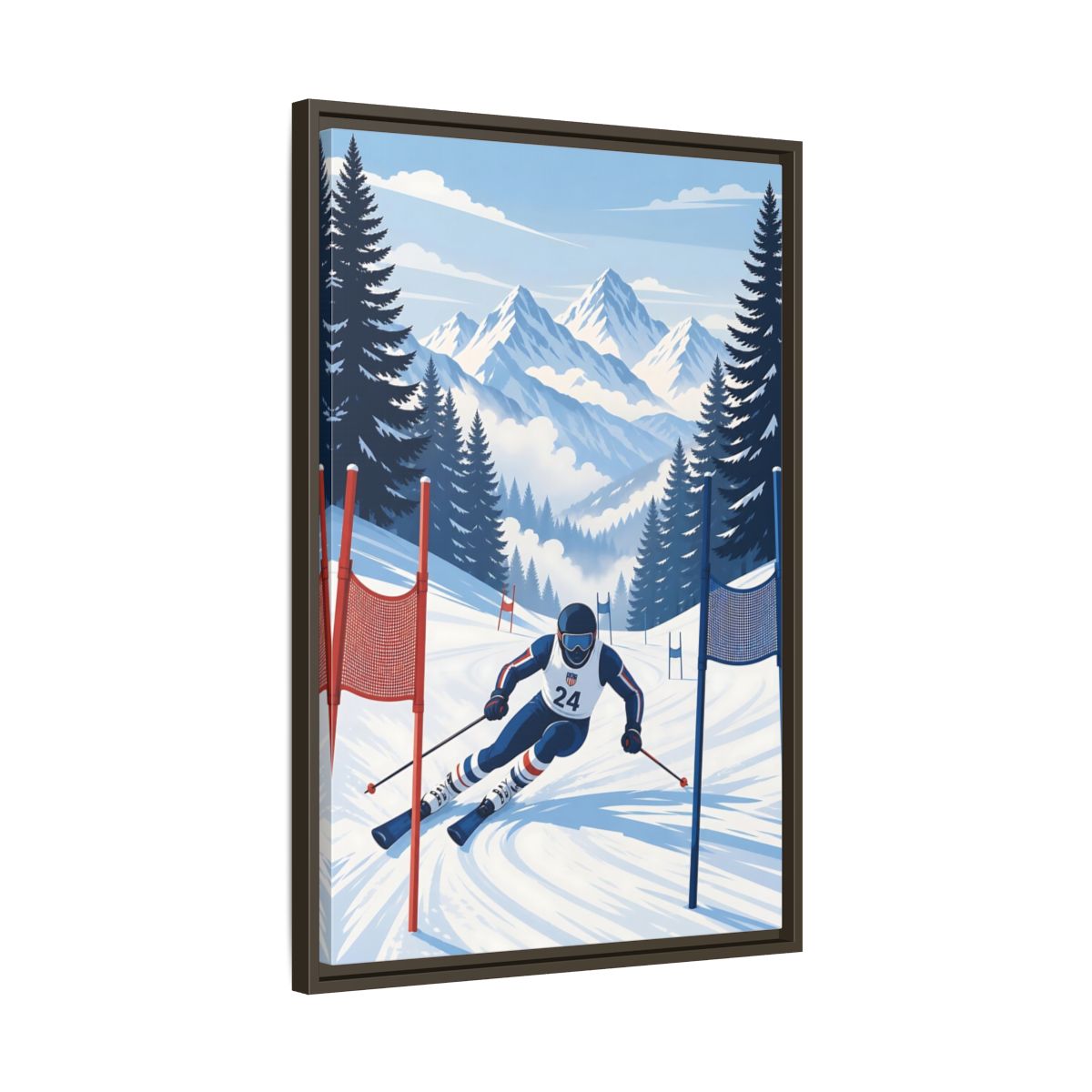 Side Mockup 11. Alpine Ski Racer shown as framed canvas print