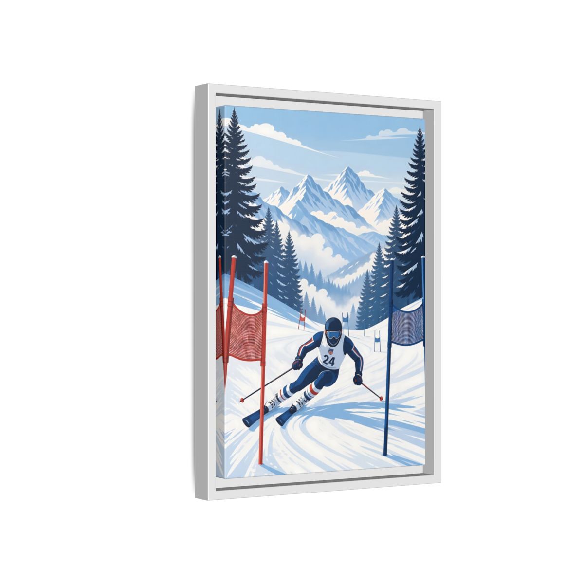 Side Mockup 4. Alpine Ski Racer shown as framed canvas print