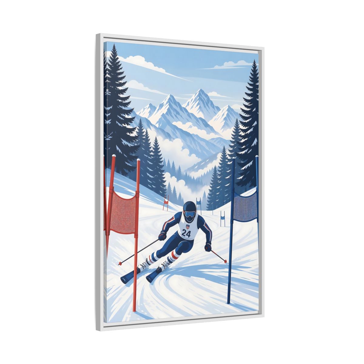 Side Mockup 9. Alpine Ski Racer shown as framed canvas print