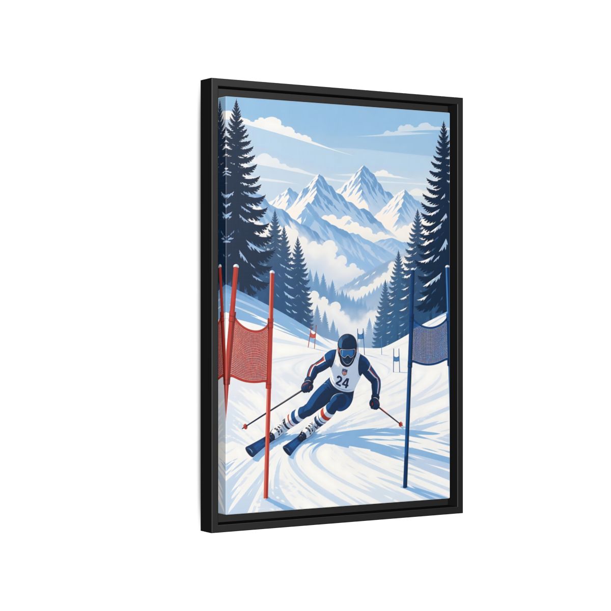 Side Mockup 3. Alpine Ski Racer shown as framed canvas print