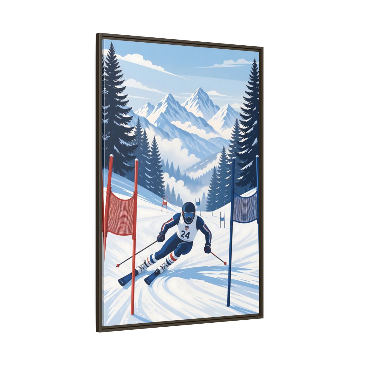 Side Mockup 8. Alpine Ski Racer shown as framed canvas print