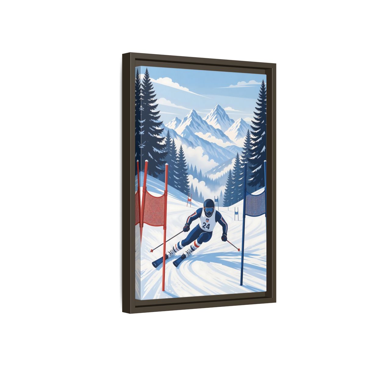 Side Mockup 5. Alpine Ski Racer shown as framed canvas print