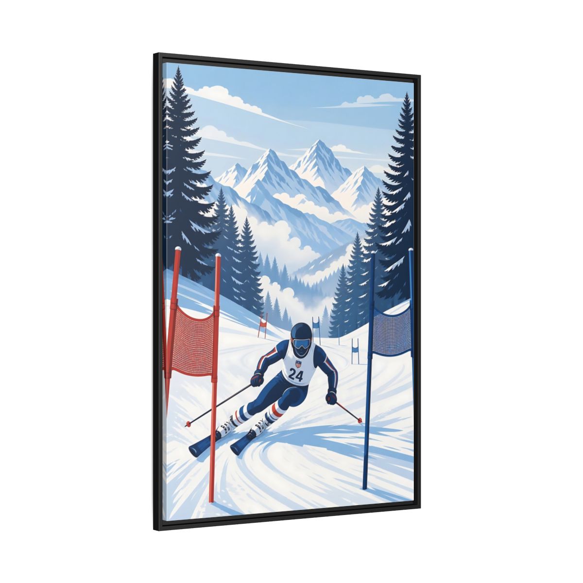 Side Mockup 12. Alpine Ski Racer shown as framed canvas print