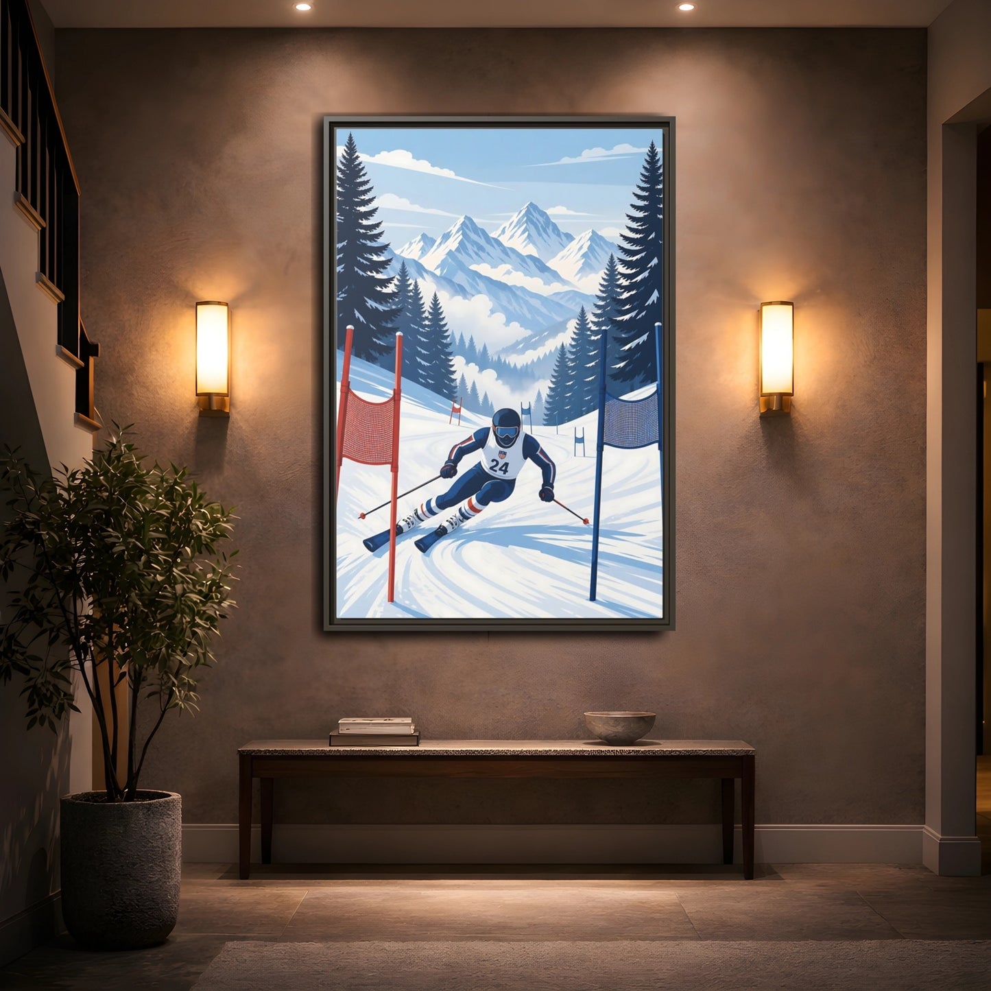 Mockup 2. Alpine Ski Racer shown as framed canvas print