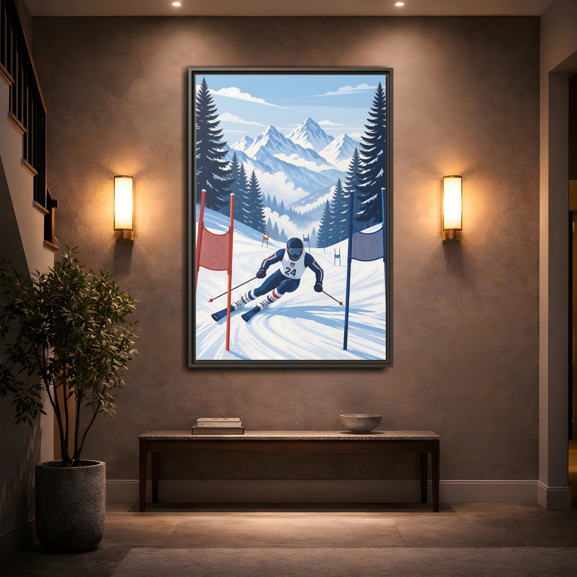 Mockup 2. Alpine Ski Racer shown as framed canvas print