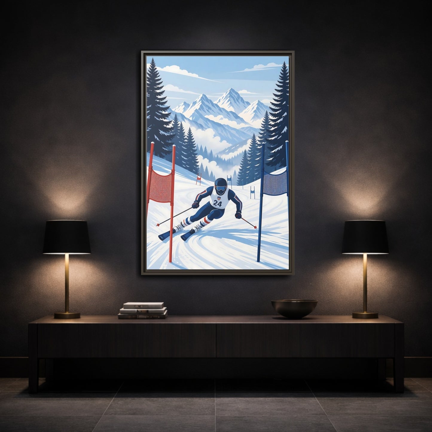 Mockup 3. Alpine Ski Racer shown as framed canvas print