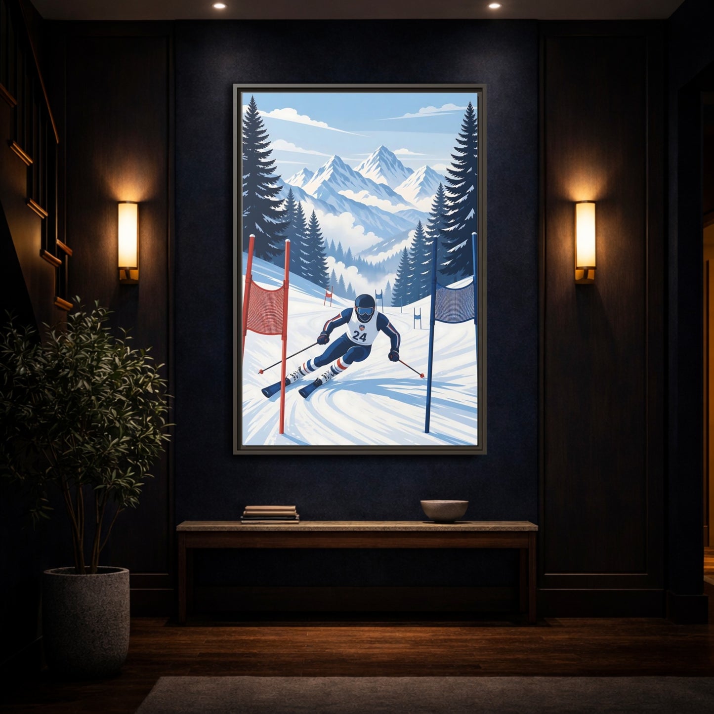 Mockup 4. Alpine Ski Racer shown as framed canvas print