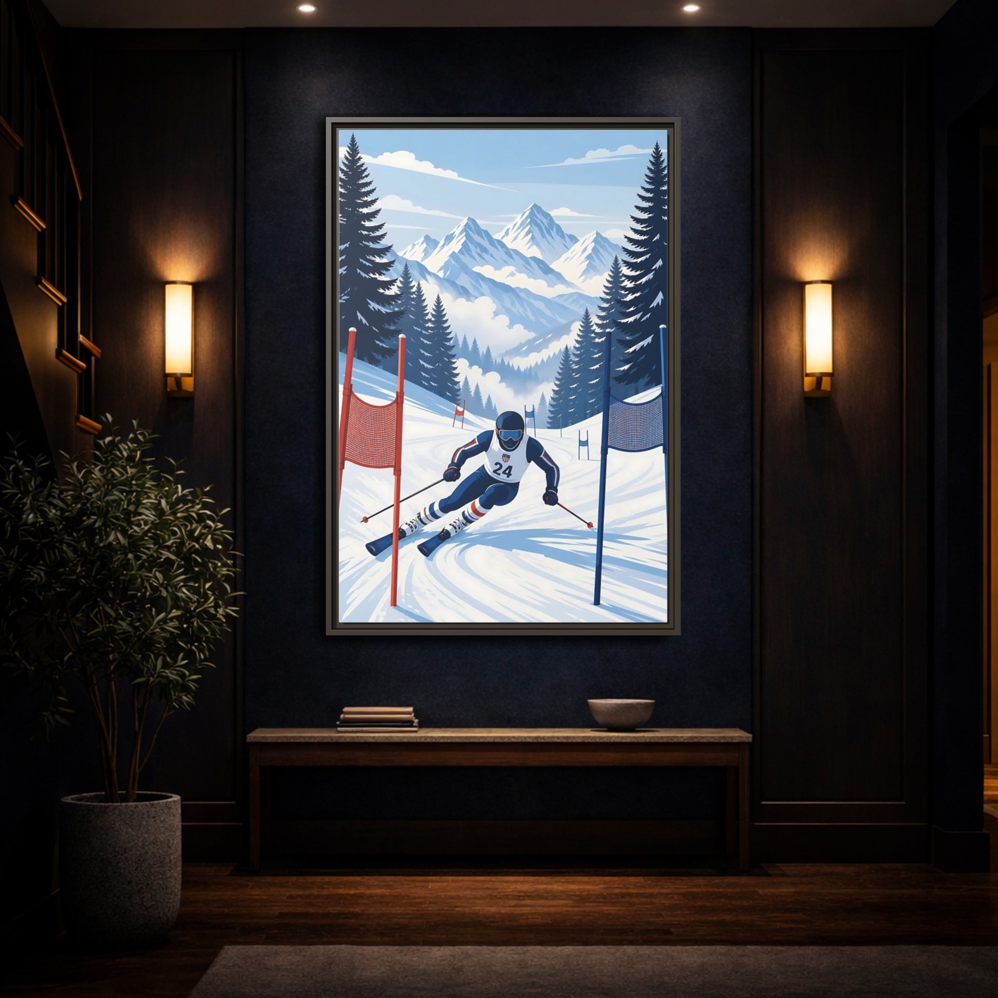 Mockup 4. Alpine Ski Racer shown as framed canvas print