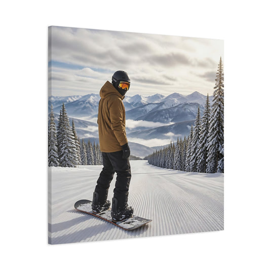 Main Mockup. Alpine Snowboard Descent shown as canvas print