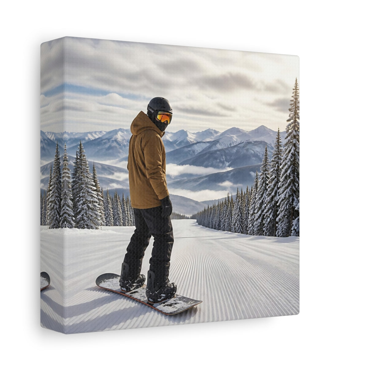 Side Mockup 2. Alpine Snowboard Descent shown as canvas print