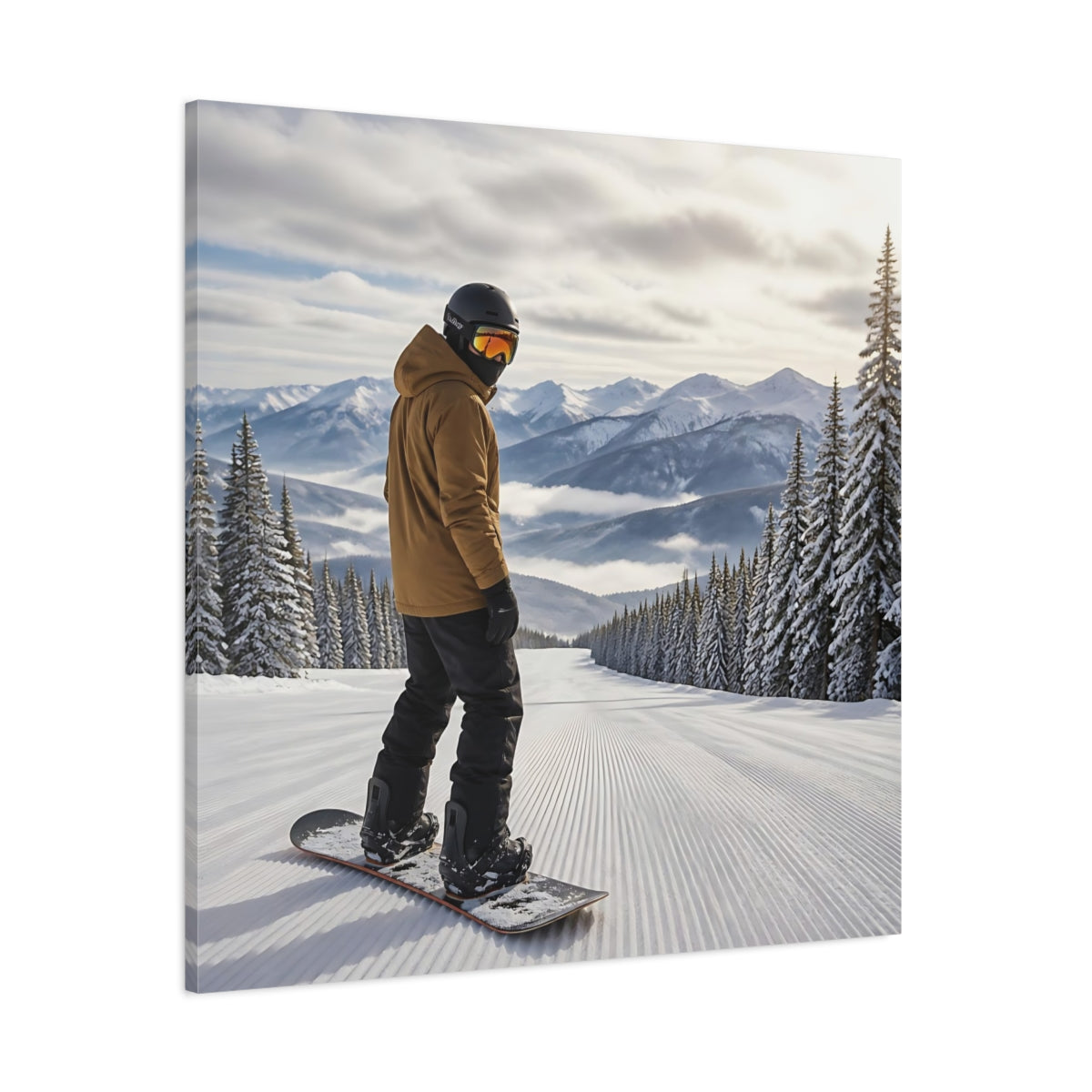 Side Mockup 1. Alpine Snowboard Descent shown as canvas print