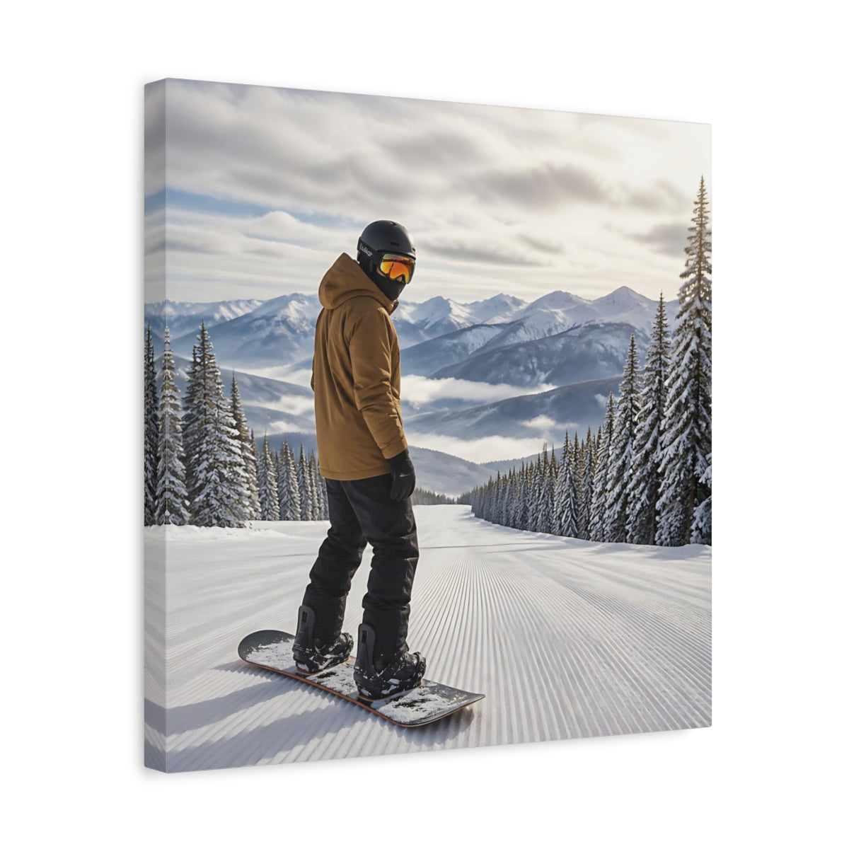 Side Mockup 6. Alpine Snowboard Descent shown as canvas print