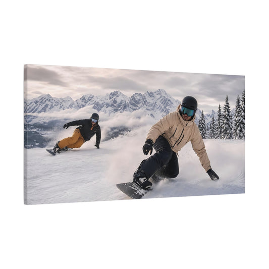 Main Mockup. Alpine Snowboard Duo shown as canvas print