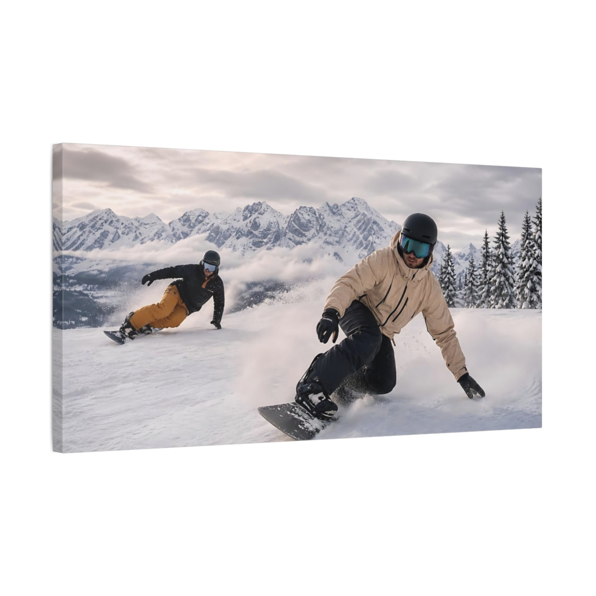 Side Mockup 1. Alpine Snowboard Duo shown as canvas print