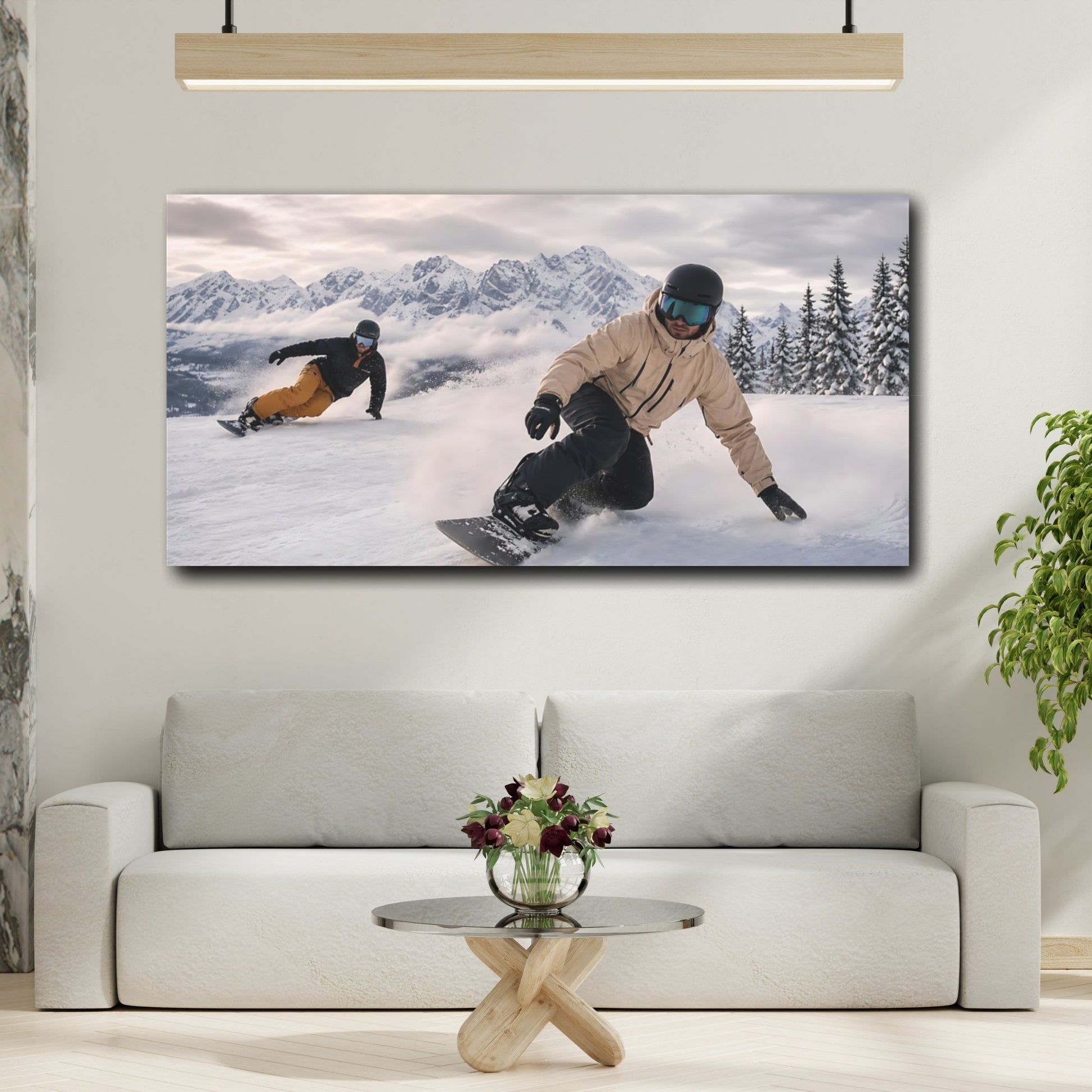 Mockup 2. Alpine Snowboard Duo shown as canvas print