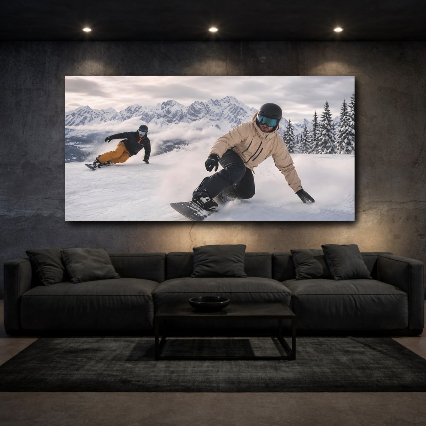 Mockup 3. Alpine Snowboard Duo shown as canvas print