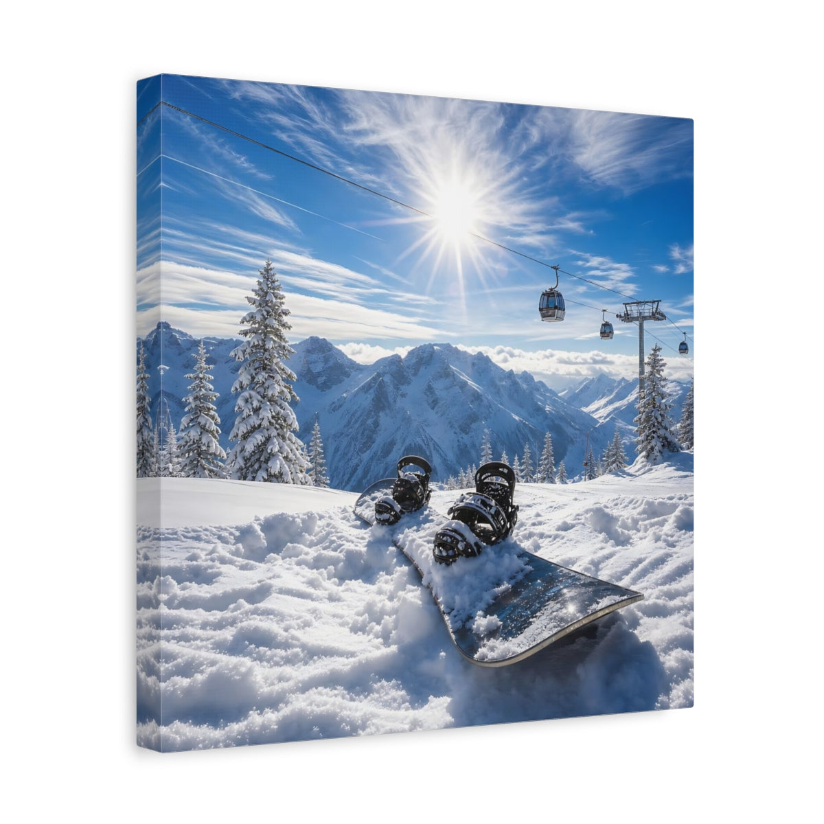 Side Mockup 7. Alpine Snowboard Sunrise shown as canvas print