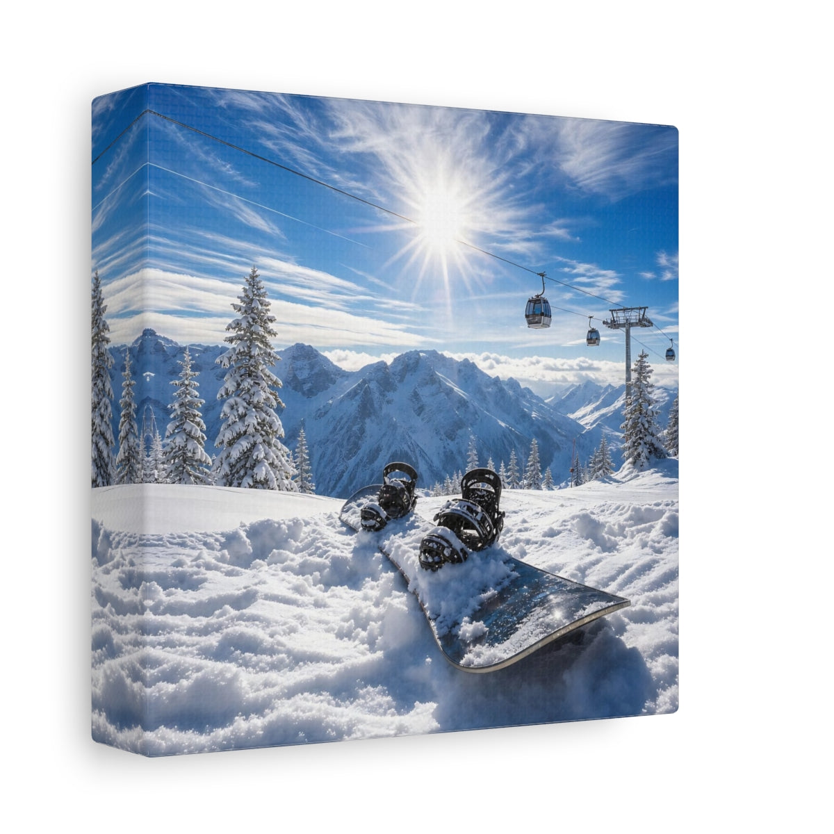 Side Mockup 2. Alpine Snowboard Sunrise shown as canvas print