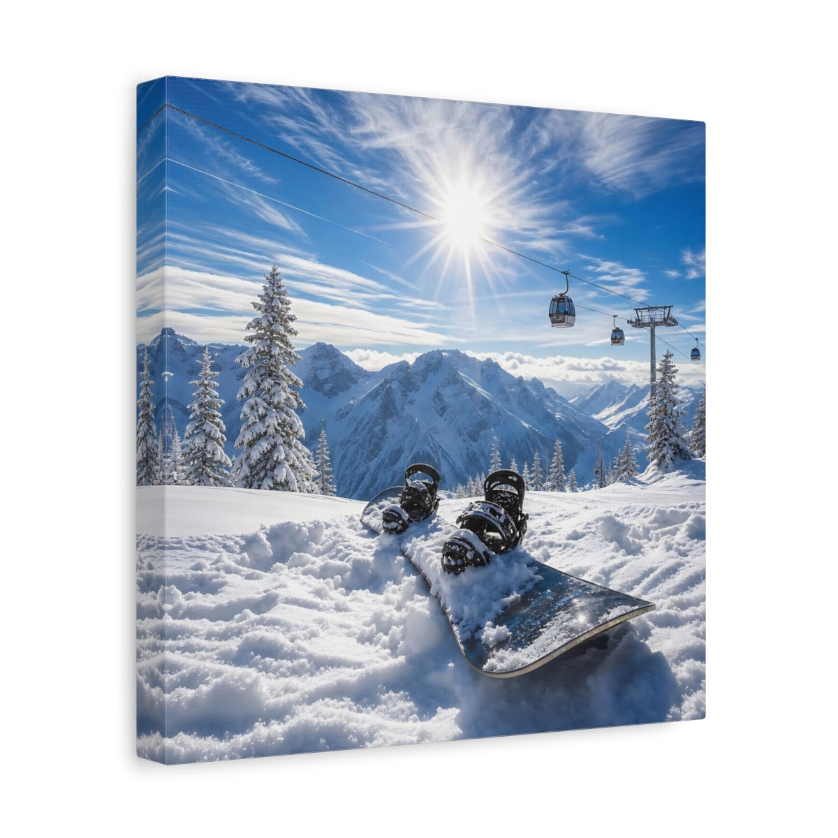 Side Mockup 8. Alpine Snowboard Sunrise shown as canvas print