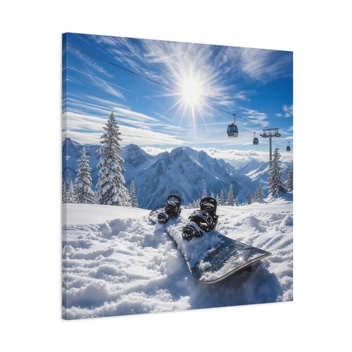 Side Mockup 3. Alpine Snowboard Sunrise shown as canvas print